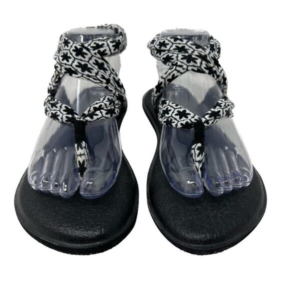 Sanuk Yoga Mat Slingback Black White Floral Sandals 8 - Picture 4 of 7